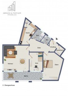 Grundriss 3-Zimmer Wohnung mit S�dbalkon und Stellplatz in Walldorf